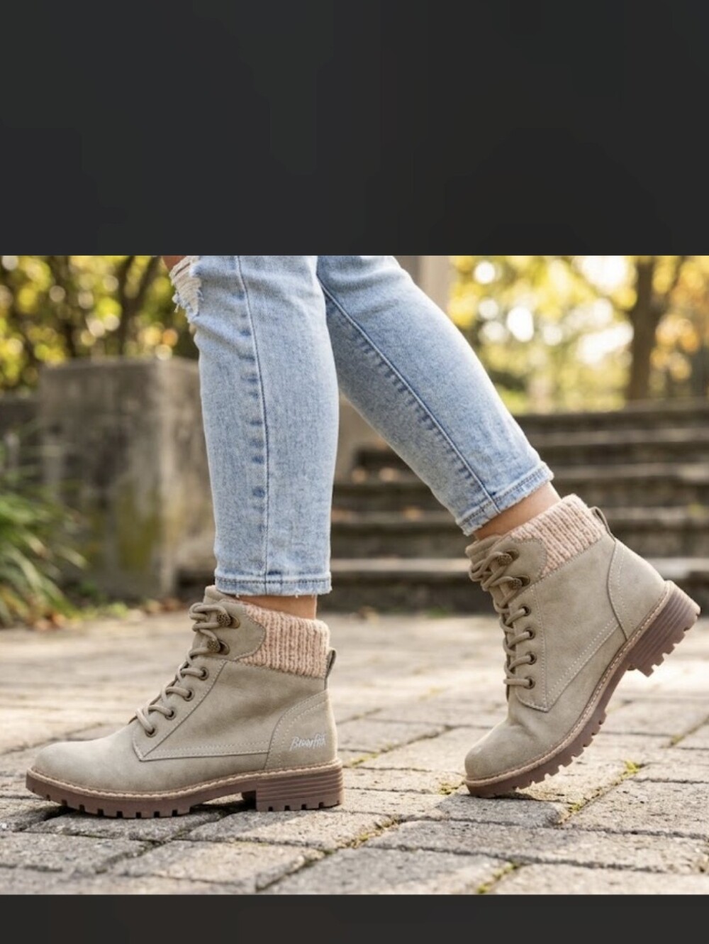 Blowfish Taupe Knit-Cuff Lace-Up Ankle Boots Sz 7